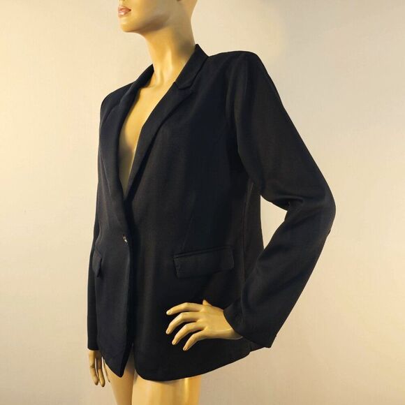 Lush Jacket Size Medium One Button Blazer Black Stretch Unlined Pockets - Picture 2 of 9
